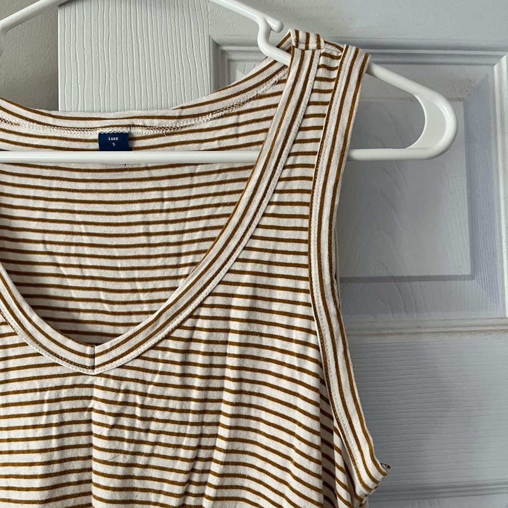 Cream and Golden Brown Striped V-Neck Tank Top